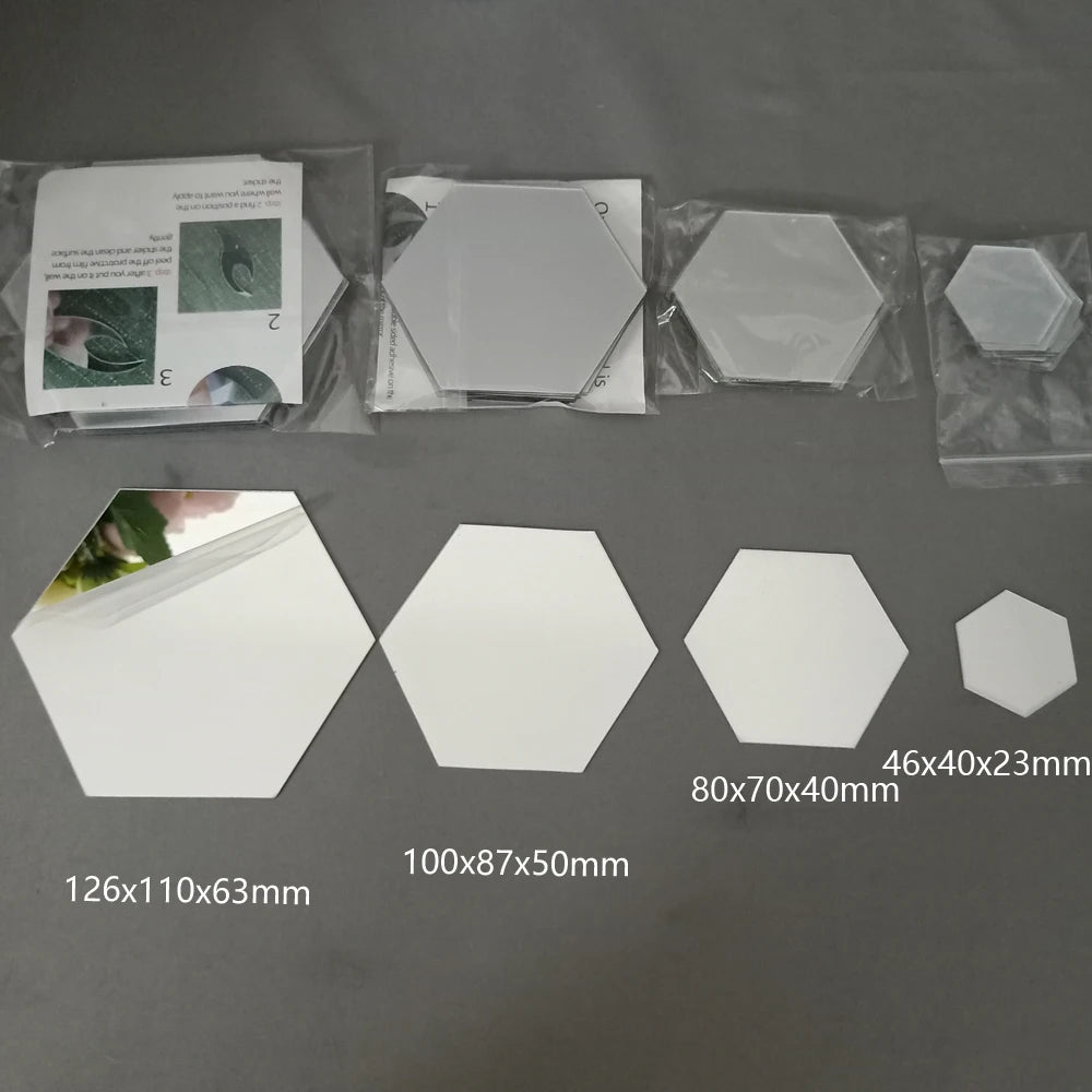 3D Hexagon Silver Mirror Stickers