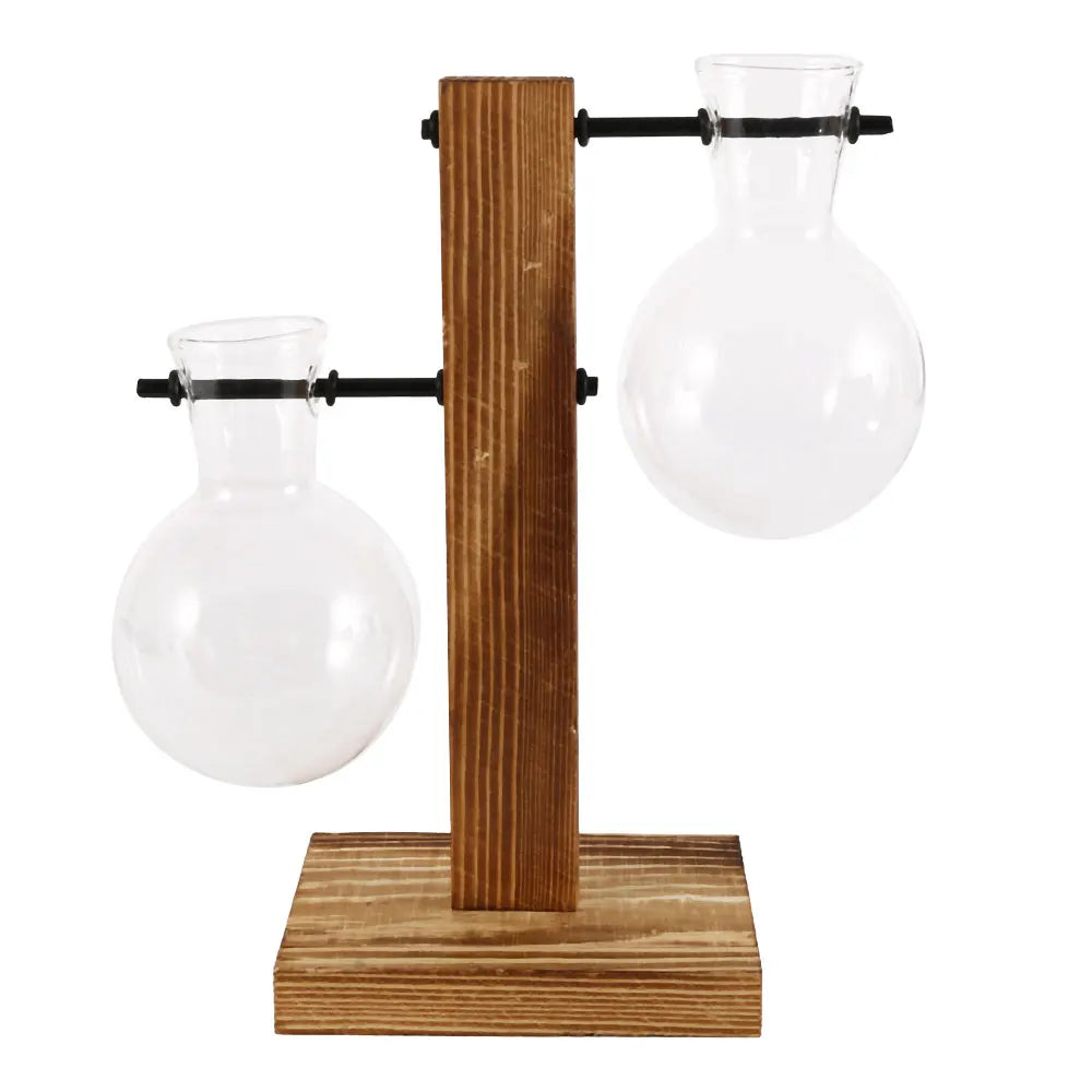 Glass Bulb Vase with Wooden Stand