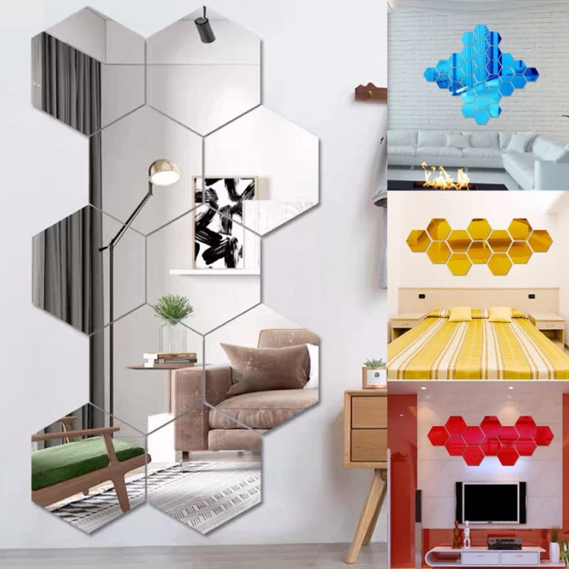 3D Hexagon Acrylic Mirror Stickers