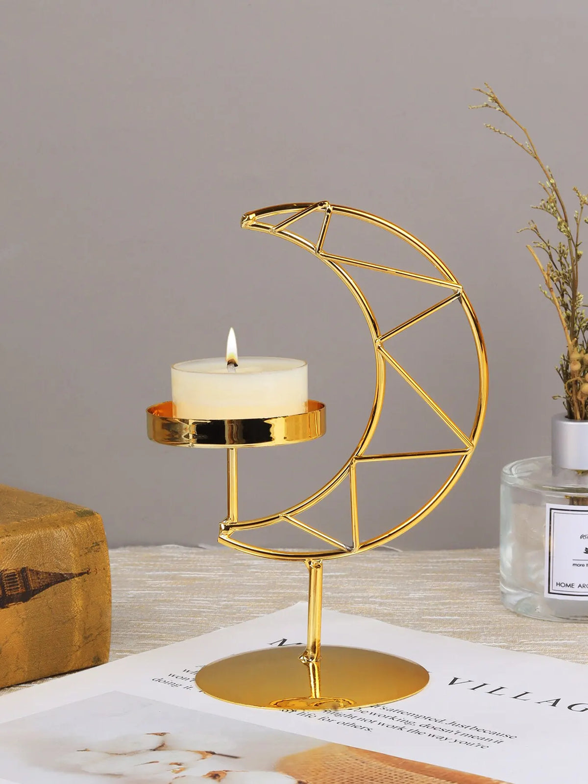 Moon-Shaped Metal Candle Holder