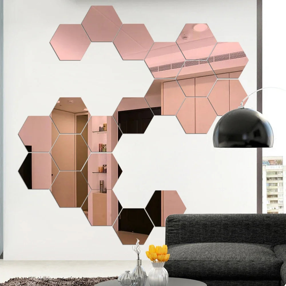 3D Hexagon Silver Mirror Stickers