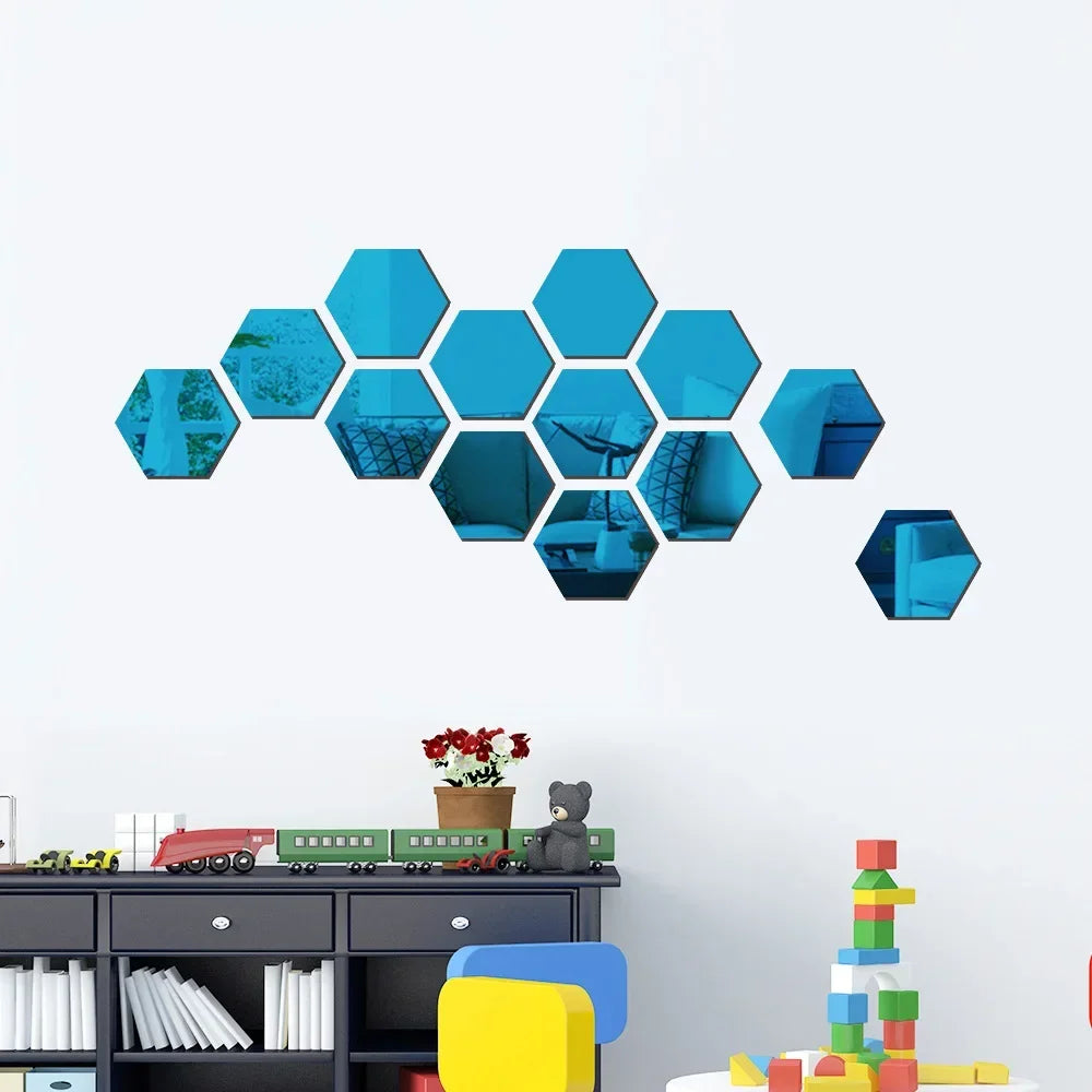 3D Hexagon Silver Mirror Stickers