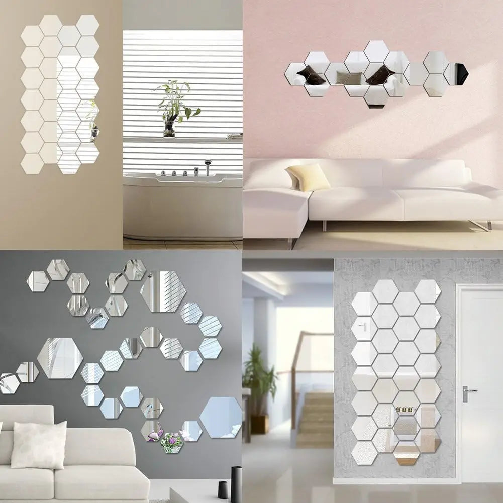 3D Hexagon Acrylic Mirror Stickers