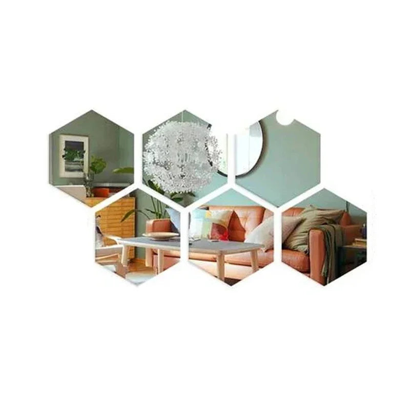 3D Hexagon Silver Mirror Stickers