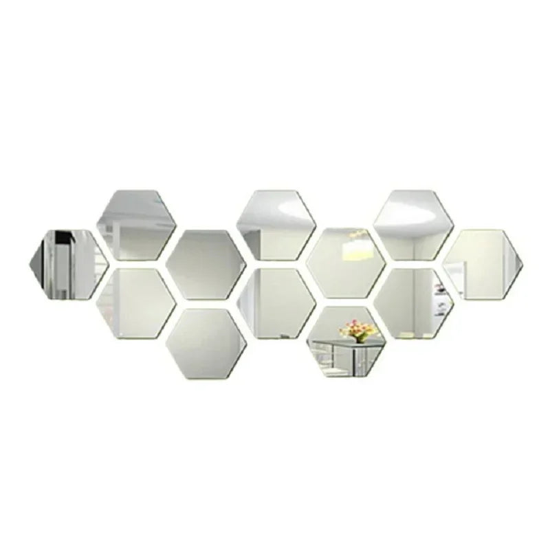 3D Hexagon Silver Mirror Stickers