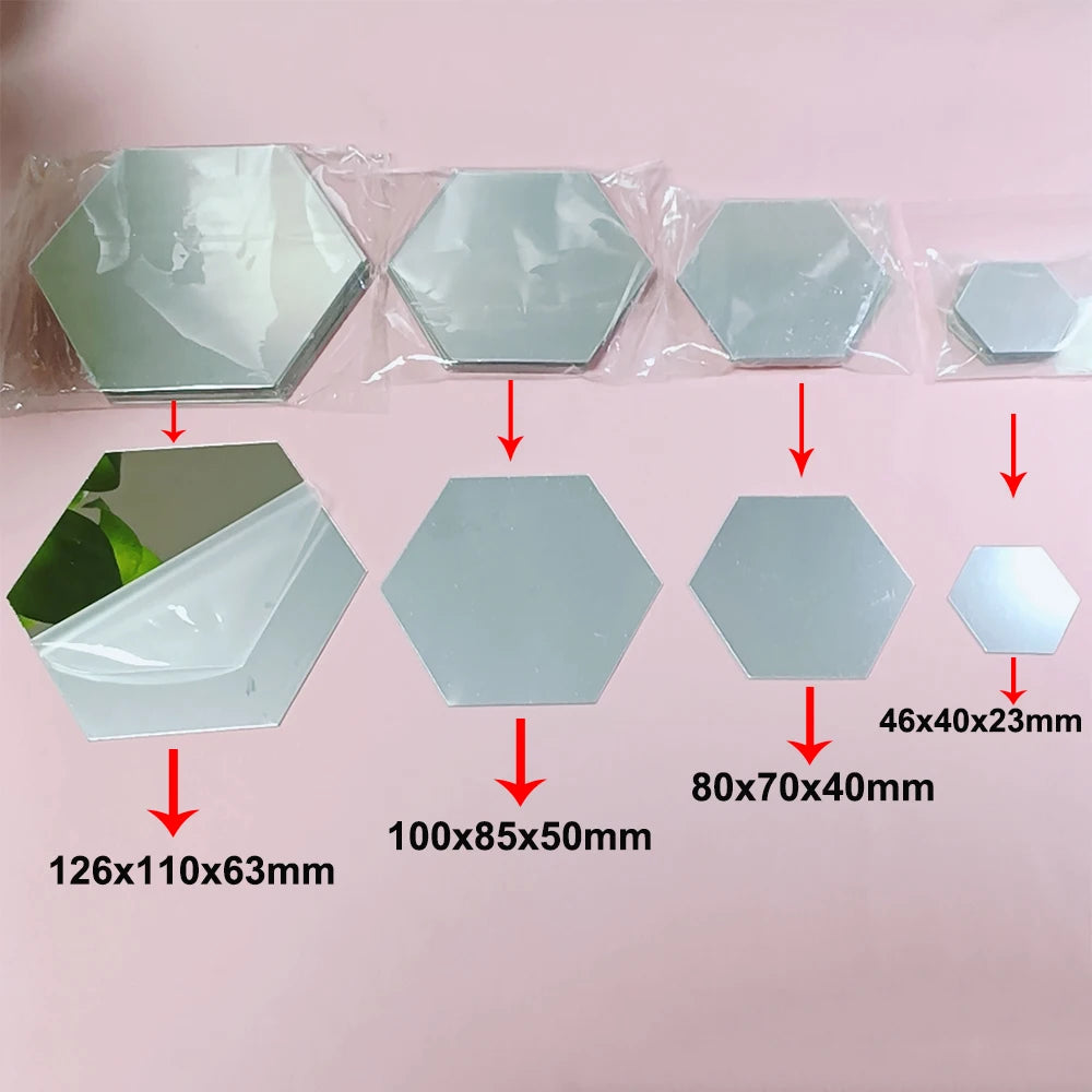 3D Hexagon Acrylic Mirror Stickers